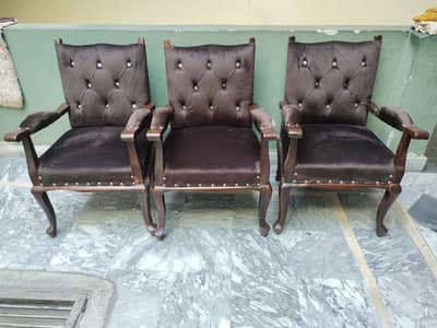 Set of 4 Wooden Luxury Chairs – Brown Velvet Upholstery