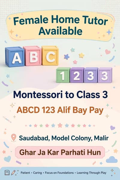female home tutor for Montessori to class 3