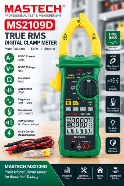 MASTECH MS2109D True RMS AC/DC Clamp Meter | 1000A