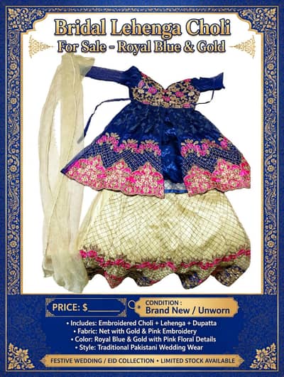 Bridal Lehenga Choli I Royal Blue & Gold I 3 Piece