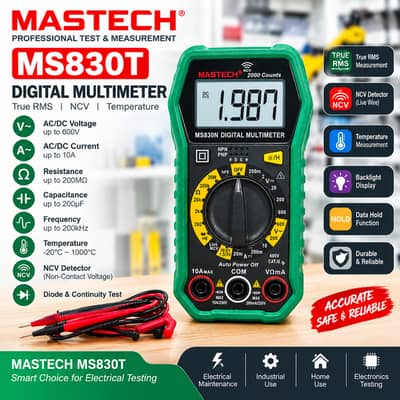 MASTECH MS830T True RMS Digital Multimeter | NCV & Temperature