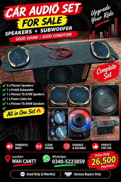 urgent sale car complete boofer and speakers set.