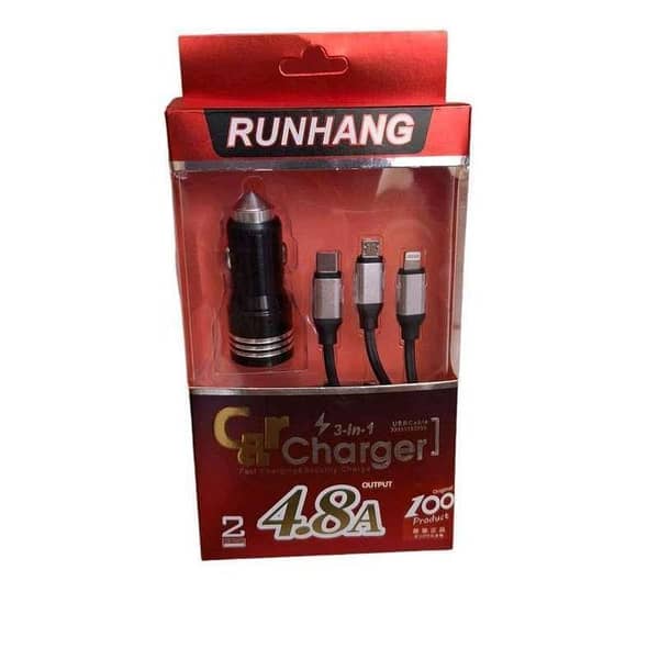 Car 3 in 1 Dual Usb Charging Cable With Socket 4.8A Output
