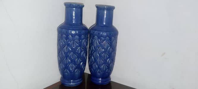 Pair of Royal Blue Ceramic Decorative Vases | Home Décor Showpieces