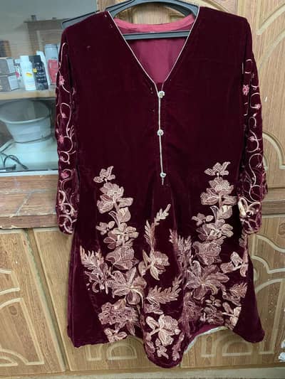 velvet maroon Combo golden silk
