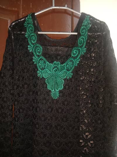 1Pc : Long Net shirt Black + Green Detailing on it . .