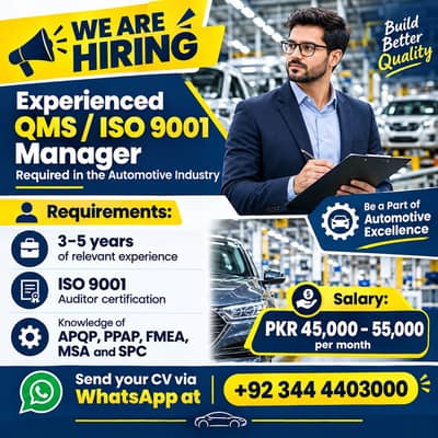 QMS Manager Required | ISO 9001 Certified | Automotive Industry