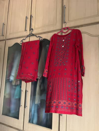 Red Embroidered Kurti with Matching Dupatta – Fancy Casual Wear