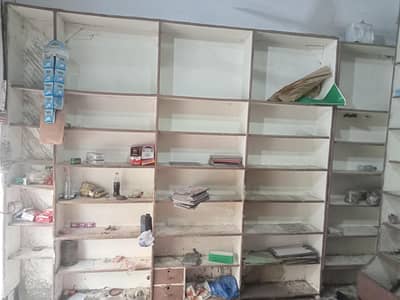 wooden racks and counter for shop