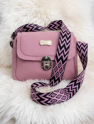 Pink Crossbody Bag with Designer Printed Strap