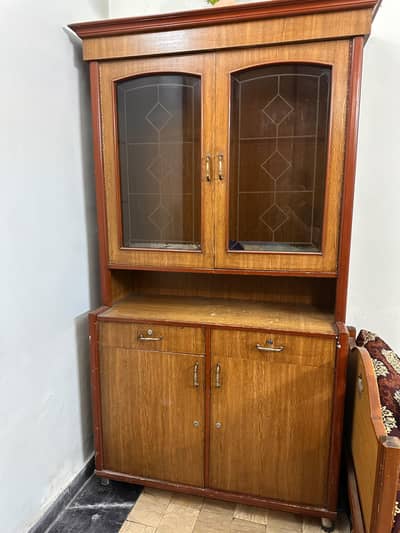 Wood Closet/Almaari + Glass Door TV Trolley