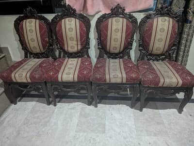 4 dining table chair in good condition made on chiniot very strong.