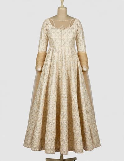 Ivory Champagne Heavy Embroidery Anarkali Maxi Formal Wedding Wear