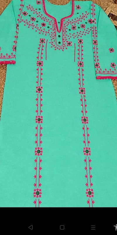 Hand Made Mirror Work Suit - Ferozi Green - Rajanpur