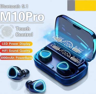 M10 Pro TWS Bluetooth 5.1 Earbuds - 3000mAh PowerBank