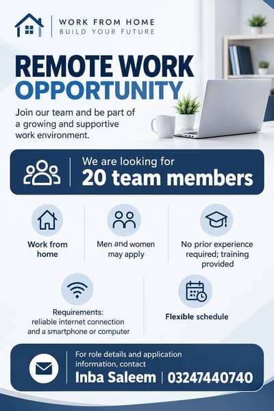 Work From Home Opportunity – 20 Positions Available