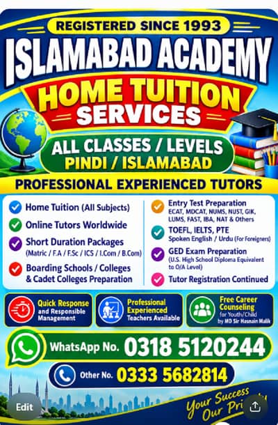 Oldest Islamabad Academy Home Tuition Services since 1993