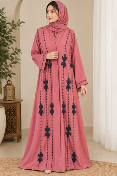 Dusty Rose Pink abaya with beads work