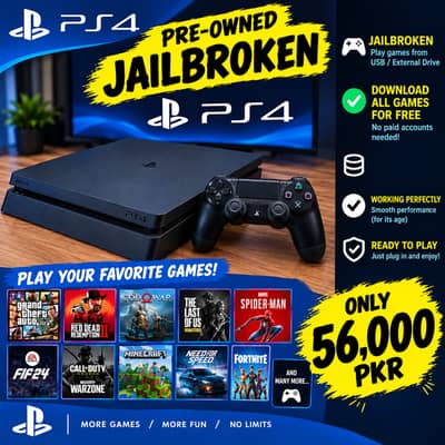 Pre-owned JAILBROKEN ps4. Download all games for free.