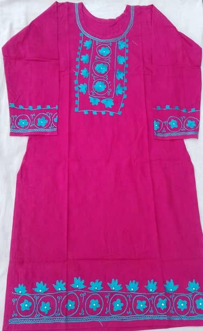 Shocking Pink Hand Made Balochi Suit - Ferozi Karhai - Rajanpur