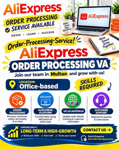 AliExpress Order Processing VA | Office-Based Opportunity in Multan