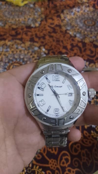 X-concept Watch Dial silver chain Gents Watch Date Working