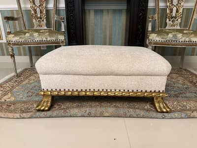 Luxury Gold & White Upholstered Ottoman Stool