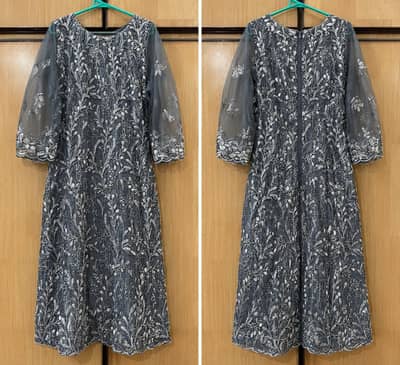 Grey Heavy Fancy Worked Dress on Net