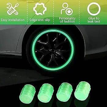 Wheel Tire Rim Air Valve Cap Radium Tyre Air Caps Cover Glow Radium Light Resistant Tire Pressure Caps Universal for Car Truck Motorcycles Bike 4pcs