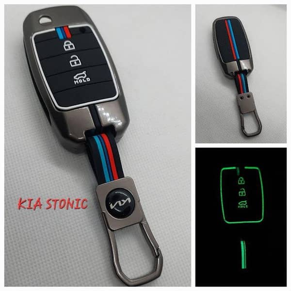 Car Kia Stonic Metal Key Cover With Night Fluorescece Glow Effect With Silicone Case