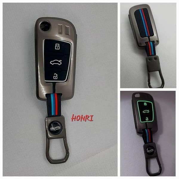 Car Honri Metal Key Cover With Night Fluorescece Glow Effect With Silicone Case