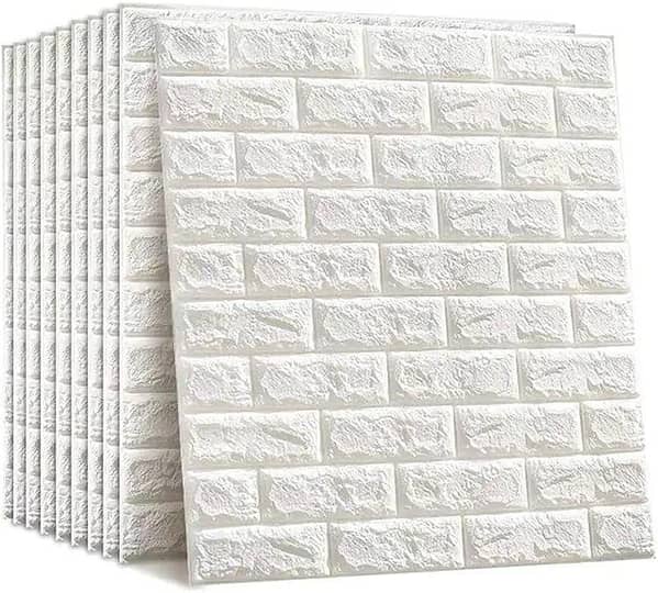 3D Brick Wall Stickers, Self Adhesive Wallpaper Foam Sheet, PE Foam High Quality Brick Wallpaper, Sofa Background Wall Décor, Peel And Stick 3D Art Wall Brick Room Panels For TV Walls – White – 70*77cm