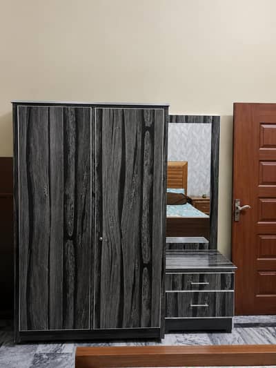 Black Wooden Wardrobe with Mirror & Drawers