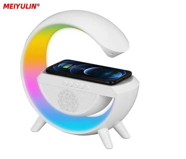 G Lamp Smart Bluetooth Speaker Wireless Fast Charger Station LED RGB Desk Light Support TF Card AUX For IPhone 14/13 Samsung Powerbank