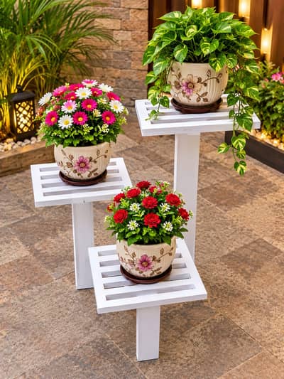 Beautiful Wooden Flower Pot Stand | 3-Tier Decorative Plant Stand