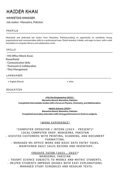 professional CV/Resume Making-Canva Design -Mansehra