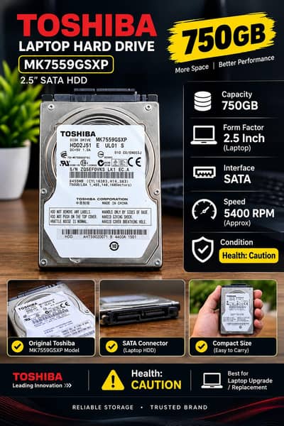 Toshiba 750GB Laptop HDD 2.5 Inch SATA – Health Caution