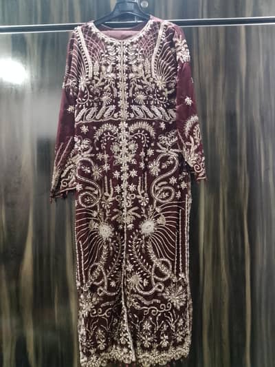 Beautiful Maroon Heavy Embroidered Party Wear Dress-Wedding and Formal