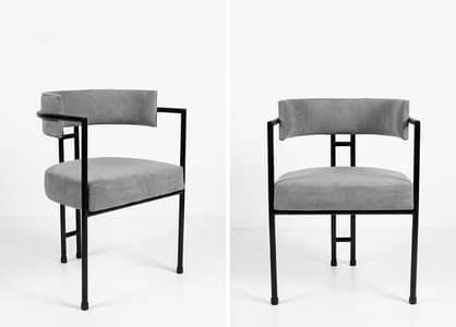 Modern Grey Accent Chairs | Black Metal Frame | Set of 2