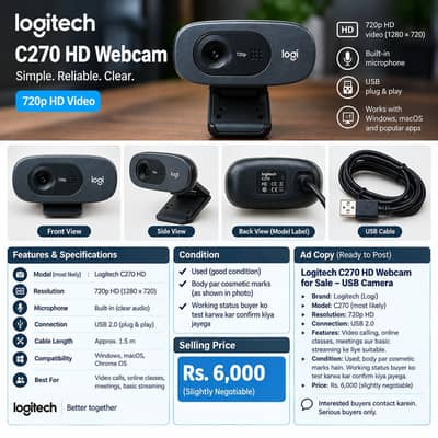 Logitech 720p HD Webcam for Sale – USB Camera