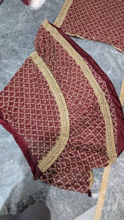 Brand New Maroon Bridal Lehenga Unstitched | Heavy Golden Embroidery