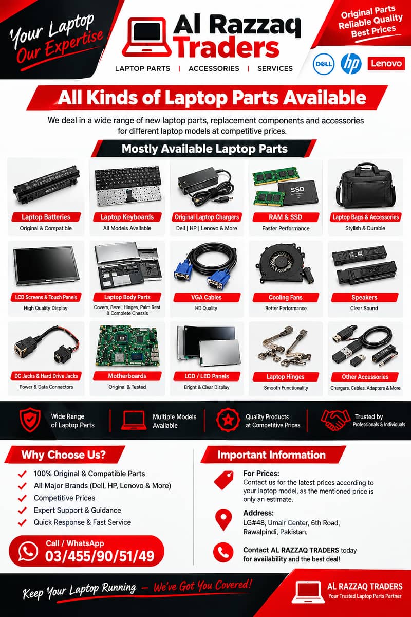Laptop parts Battery,Keyboard,Charger,RAM,SSD,Touch,Screen,abcd panels ...