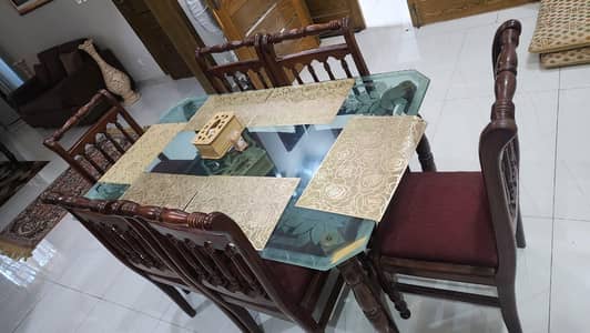 6 seater solid wood dining table set with gloss top