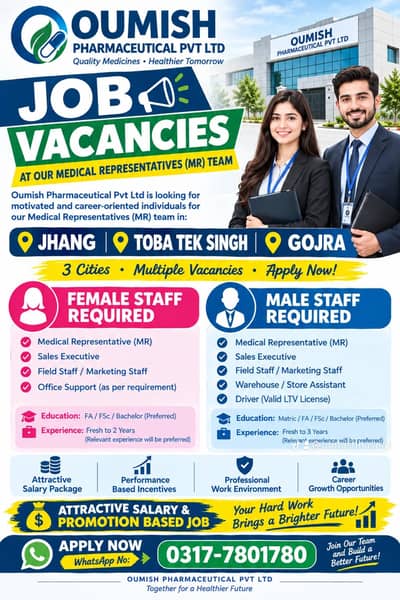 jobs required in jhang, Toba Tek Singh, Gojra / Sales executive/ MR