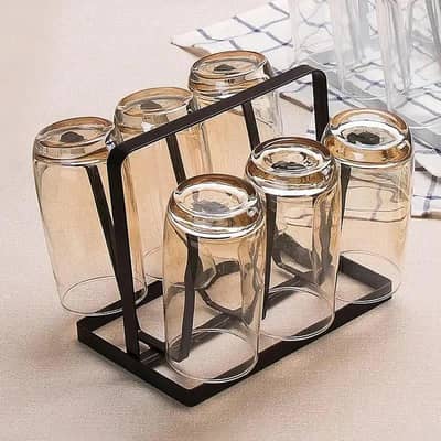 Black Metal Glass Holder Stand For Home, Kitchen & Office - Brand New