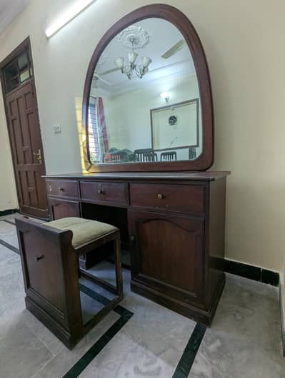 Heavy Solid Wooden Dressing Table with Mirror & Chair