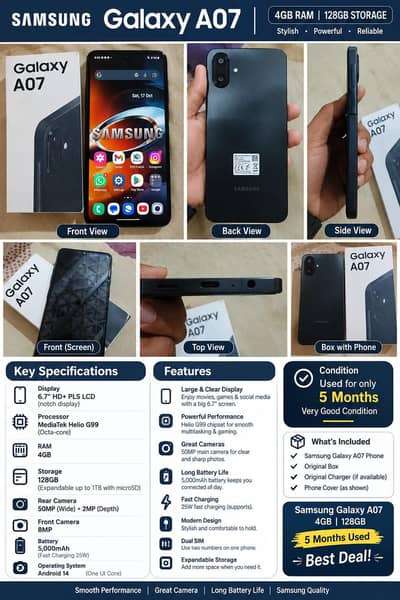 Samsung Mobile A07 5G official PTA approved  5 month use