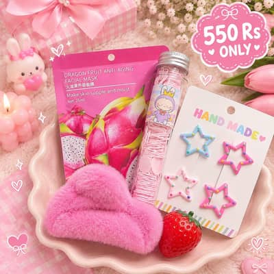 Deal of 5 products hair claw,sheetmask,papersoap,lipbalm,starclips.