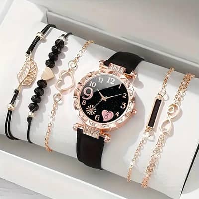 Luxury Women's Watch & 5-Piece Bracelet Gift Set - Brand New