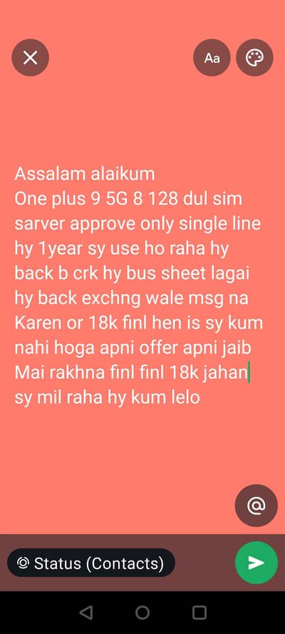 One Plus 9 5g 8 128 only single line pta approve seals set hy baqi ok
